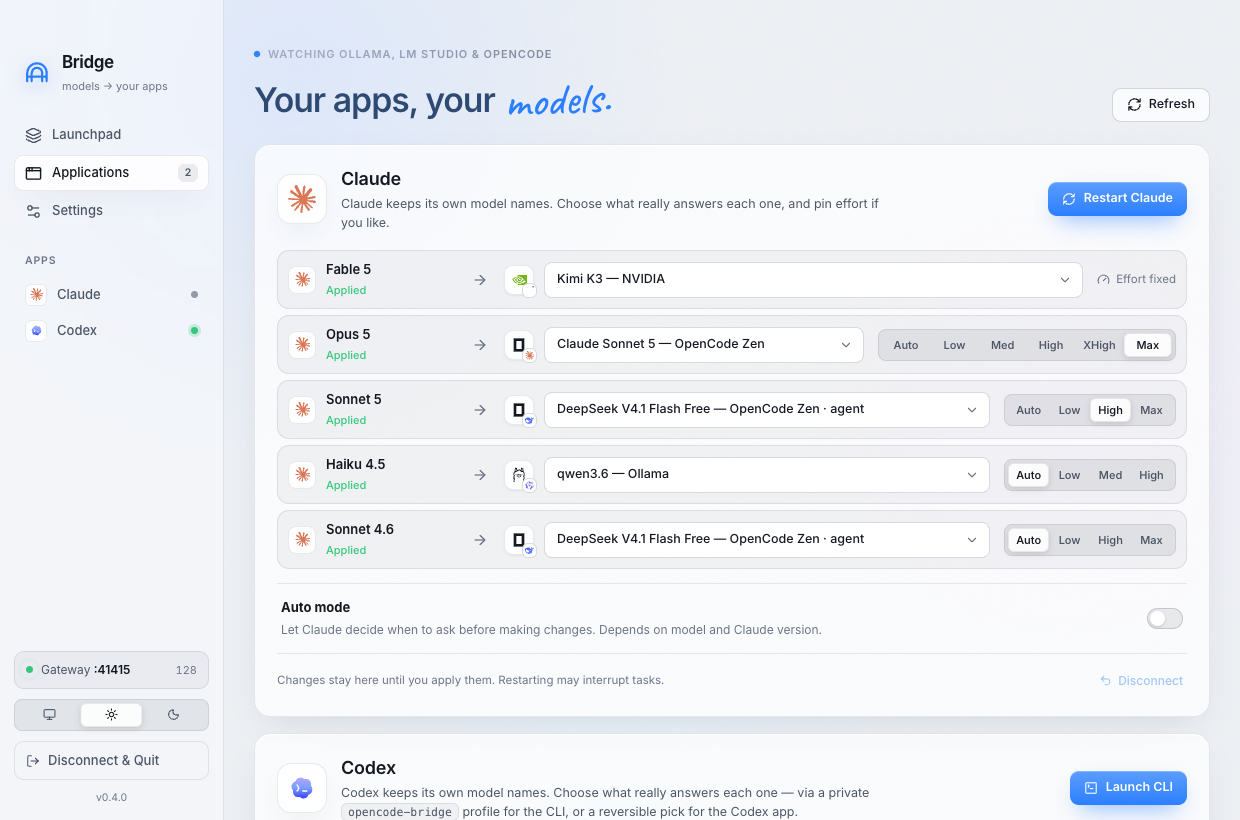 Applications page in light theme